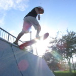 Jose Castillo, young skater, getting ready to drop in at Westwind Lakes Skatepark